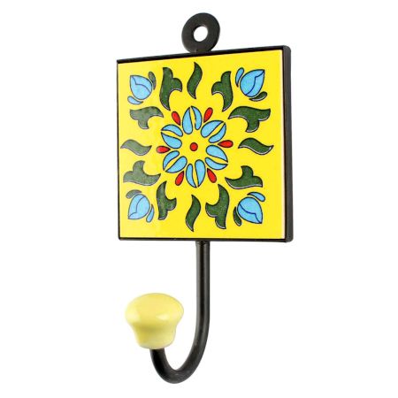 Turquoise Floral Ceramic Tiles Hook